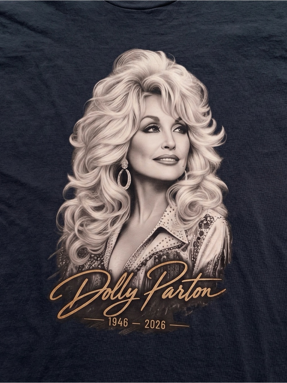Gildan Black Short Sleeve Tee with Gold Dolly Parton Script - Picture 2 of 4